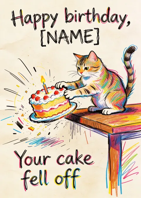 Birthday card: Birthday cat cake