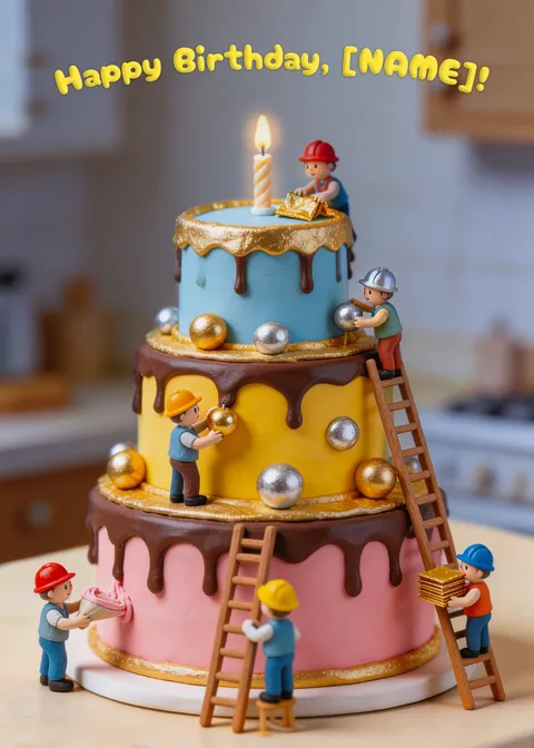 Birthday card: Cake construction