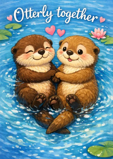 Valentine's Day card: Otterly together