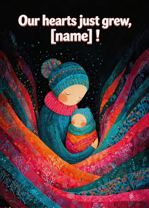 New baby card: Hearts grew