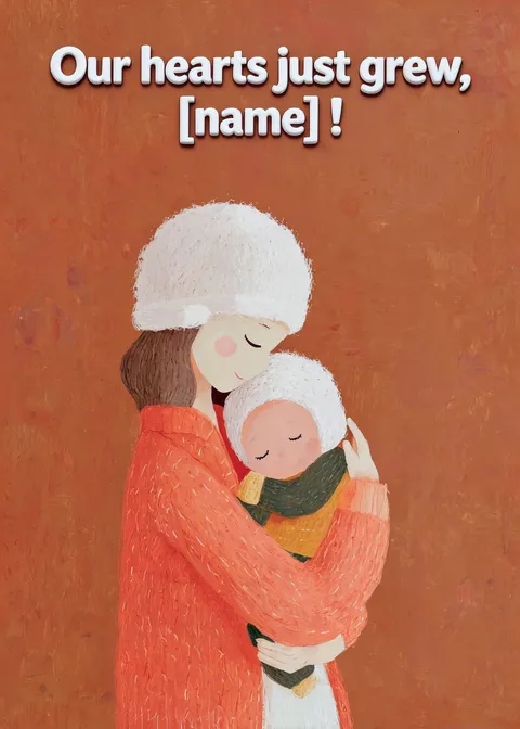 New baby card: Hearts grew 2